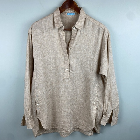 J.Mclaughlin Fallon Loose Fit Linen Blouse Popover Women's Sz. S Khaki Tan - Picture 1 of 4